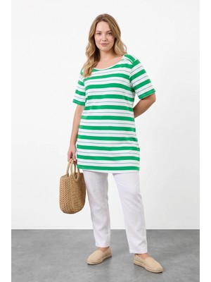 Stil Diva Çizgili Omuz Detaylı Tunik T-Shirt