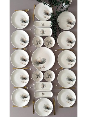 Yiğit Seramik Züccaciye Nilüfer Model 12 Kişilik 21 Parça Rölyefli Modern Brunch Kahvaltı Takımı