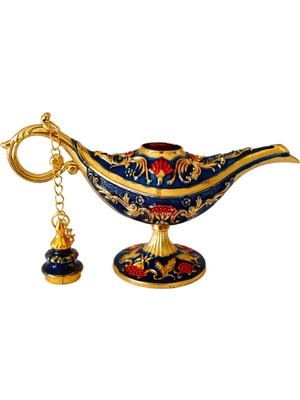 Dekoratif Alaaddin Sihirli Lambası, Vintage Metal Tasarım, 13X8,5 Cm, Siyah (Mavi)