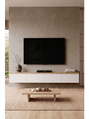 Yurupa Nicole 4 Kapaklı Duvara Monte Tv Ünitesi 200 cm Modern Tv Sehpası Sepet- Beyaz Nıc2-Sw