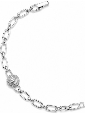 Balenbi Jewelry Gümüş Renk Yıldız Motifli Zirkon Taş Detaylı Oval Zincir Paslanmaz Çelik Kadın Bileklik 1210