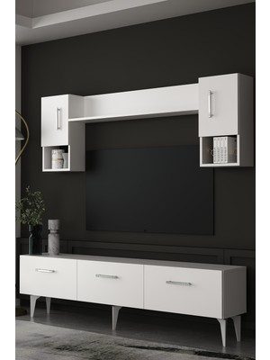 Dekortis Home Dekor 180DHDTÜ2BG Eros Tv Ünitesi Takımı Beyaz-Gümüş