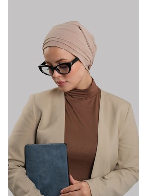 Hürrem Bone Bej Versa Kuyruklu Pratik Tesettür Bone Sandy Büzgülü 2515_12