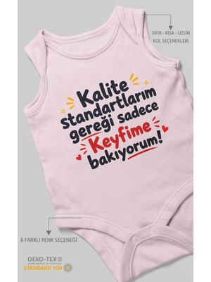 Morivo Kids Kalite Standartlarım Mesajlı Sıfır Kollu Bebek Zıbını %100 Pamuk