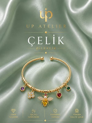 Up Atelier Zirkon Taşlı Arı Temalı Çelik Bileklik