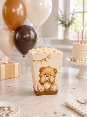 Parti Adresi Sevimli  Ayıcık Temalı Patlamış Mısır Kutusu Doğum Günü Popcorn Kutusu 8'li