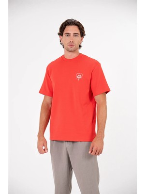 gmg firenze Gmg ve Kalp Baskılı Bisiklet Yaka Erkek T-Shirt