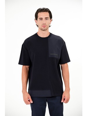 gmg firenze Bisiklet Yaka Sol Göğsü ve Etek Ucu Garnili Erkek T-Shirt