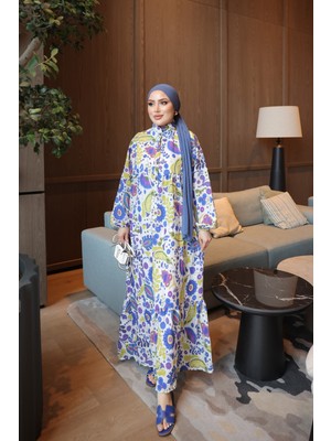 İmaj Butik Yağ Yeşili Yarım Düğmeli Kol Lastikli Eteği Katlı Viskon Elbise
