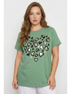 Stil Diva Bisiklet Yaka Kısa Kollu Parlak Baskılı Esnek Kumaşlı T-Shirt