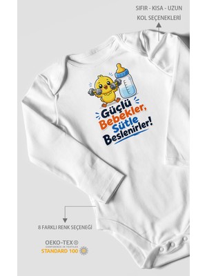 Morivo Kids Güçlü Bebekler Sütle Beslenir Uzun Kollu Çıtçıtlı Bebek Body