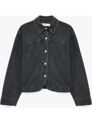 Koton Klasik Yaka Uzun Kollu Düğmeli Oversize Keten Karışımlı Jean Gömlek