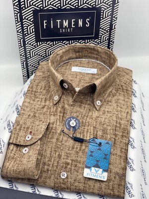 Fitmens Slim Fit Uzun Kol Müslin Dijital Baskılı Hediye Kutulu Erkek Gömlek FS-004599 - Kahverengi