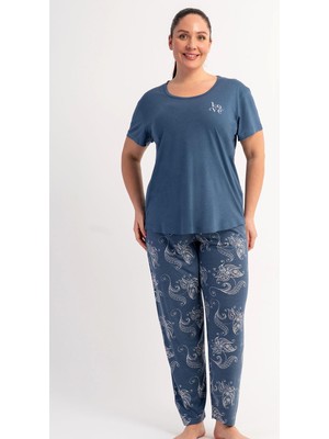 Kezokino Kadın Büyük Beden Kısa Kol Pijama Takımı C2T5N2215