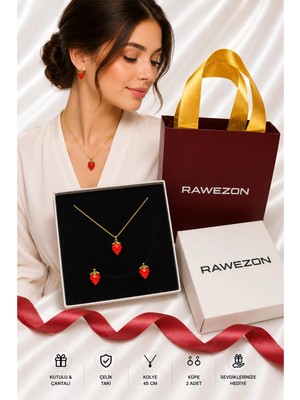Rawezon Kutulu Çantalı Karpuz Set-Pirinç Kolye ve Küpe Sevgiliye Hediye Arkadaşa Eşinize Doğum Günü