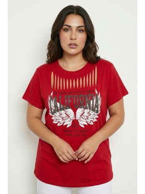 Stil Diva Bisiklet Yaka Baskılı T-Shirt