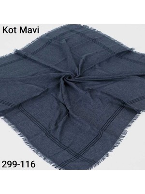 Soft İpek Soft Ipek Sim Şeritli Balık Sırtı Pamuk Eşarp (Kot Mavi) 299-116