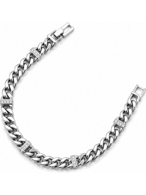 Balenbi Jewelry Gümüş Renk Zirkon Taş Detaylı Gurmet Zincir Paslanmaz Çelik Kadın Bileklik 1194