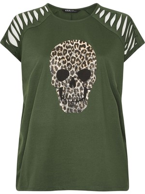 Stil Diva Kuru Kafa Desenli T-Shirt