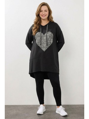 Stil Diva V Yaka Uzun Kollu Kapüşonlu Tunik Sweatshirt