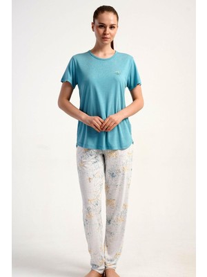 Kezokino Kadın Kısa Kol Soft Mavi Pijama Takımı C3T3N2215