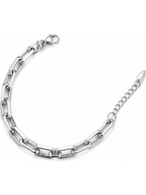 Balenbi Jewelry Gümüş Renk Dikdörtgen Halka Zincir Paslanmaz Çelik Kadın Bileklik 1195