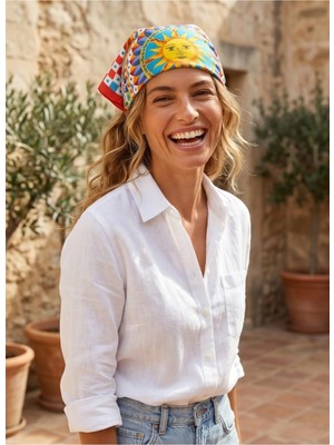 Tua İpek Akdeniz Güneşi Desen 55X55CM Bandana/fular