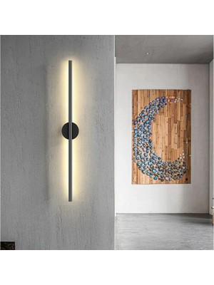 Netzy Kablosuz Pilli LED Aplik  Siyah 70 Cm Gün Işığı Montajsız Dekoratif Duvar Lambası 9V