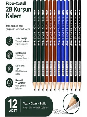 Artlantis Şövalye Kurşun Kalem 12 Adet Faber Castell Yuvarlak Gövdeli Siyah Kurşun Kalem Yumuşak Yazım Kolay Tutuş Kaliteli