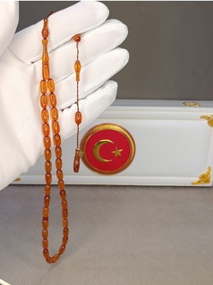 Ateş Kehribar Tesbih Hareli Amber Renk Halil Koçak Usta Yapımı