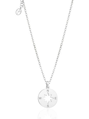 Oya Silver Minimal Gümüş Pusula Kolye [OYOT415]