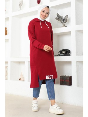İyisi Var Kapüşonlu Spor Tunik Bordo