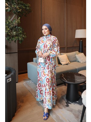 İmaj Butik Bordo Yarım Düğmeli Kol Lastikli Eteği Katlı Viskon Elbise