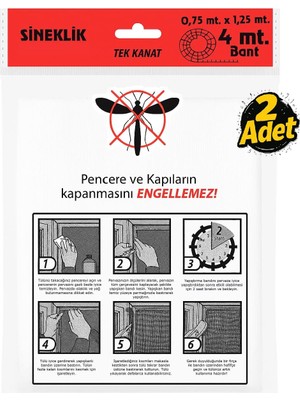 Proalet Tek Kanat Pratik Sineklik, 0.75 M x 1.25 M Tül, Kapı &amp; Pencere Uyumlu, 4 M Yapıştırma Bantlı (2 Adet)