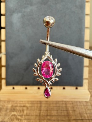 Aida Jewelss %100 316 L Cerrahi Çelik Çelenk Fuşya Zirkon 10X1,6MM Çelik Göbek Piercing