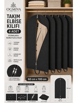 Ogmiva 4'lü Takım Elbise Kılıfı 60X100 cm Çift Fermuarlı Gamboç Elbise Kılıfı Kıyafet Koruyucu Toz Geçirmez