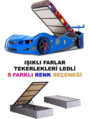 İnegöl'den Eve Gt2 - Bmw - Arabalı Yatak  - Tekerlekleri Ledli + Bazalı