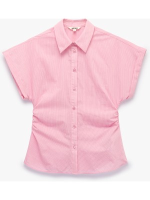 Koton Slim Fit Pamuklu Salda Kumaş Kolsuz Drape Detaylı Çizgili Gömlek