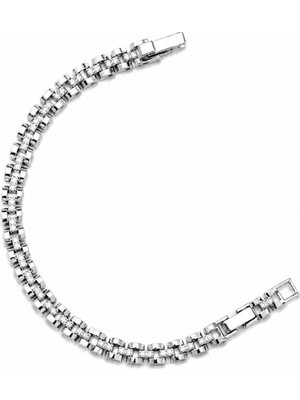 Balenbi Jewelry Gümüş Renk Çift Sıra Zirkon Taş Detaylı Paslanmaz Çelik Kadın Bileklik 1209