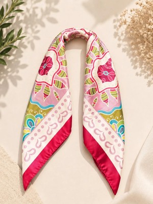 Kumru Studio Pembe Çiçek Desenli Renkli Bandana ve Fular
