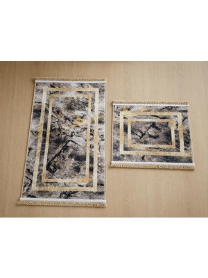 Aksu Brillant 2'li Banyo Paspas Seti Kaydırmaz Tabanlı Püsküllü Banyo Halısı 60X100CM & 50X60CM (A2-1)