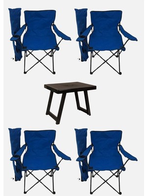 AyrStore Bofigo Katlanabilir 4 Adet Mavi Kamp Sandalyesi ve 50X40 cm Plastik Masa Seti