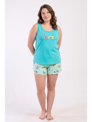 Stil Diva Büyük Beden Penye Şort Atlet Pijama Takımı
