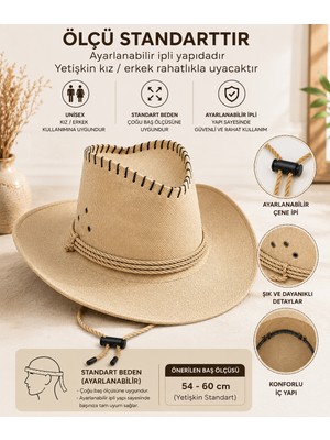 Toptancı Amca Premium Fötr Şapka Unisex Yazlık Güneş Koruyucu Sahil Plaj Kamp Bahçe Kovboy Şapkası Ayarlanabilir Ipli 56 -60 cm