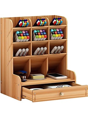Kututr Çapraz 9 Bölme Çekmeceli Masaüstü Kalemlik Organizer Demonte Ceviz