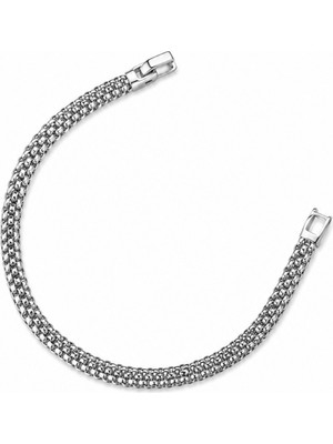 Balenbi Jewelry Gümüş Renk Çok Sıralı Hasır Örgü Zincir Paslanmaz Çelik Kadın Bileklik 1196
