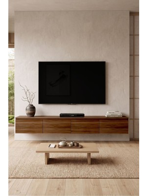 Yurupa Nicole 4 Kapaklı Duvara Monte Tv Ünitesi 200 cm Modern Tv Sehpası Ceviz Nıc2-Ce