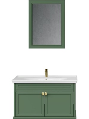 Creavit Antik Kapaklı 100 cm Zeytuni Lavabo Dolabı Ikili Set