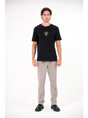 gmg firenze Bisiklet Yaka Sol Göğsü Arma Detaylı Jakarlı Erkek T-Shirt