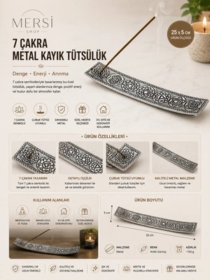 Mersi Shop Metal Kayık 7 Çakra ( Chakra ) Tütsülük Ürün Ölçüleri; 25*5 Cm
